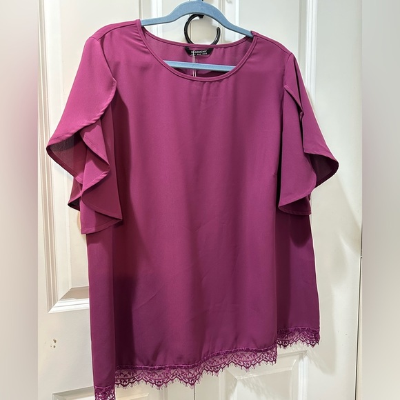 BloomChic Plus Size XL Plain Lace Insert Petal Sleeve Blouse us14-16 - Picture 2 of 6